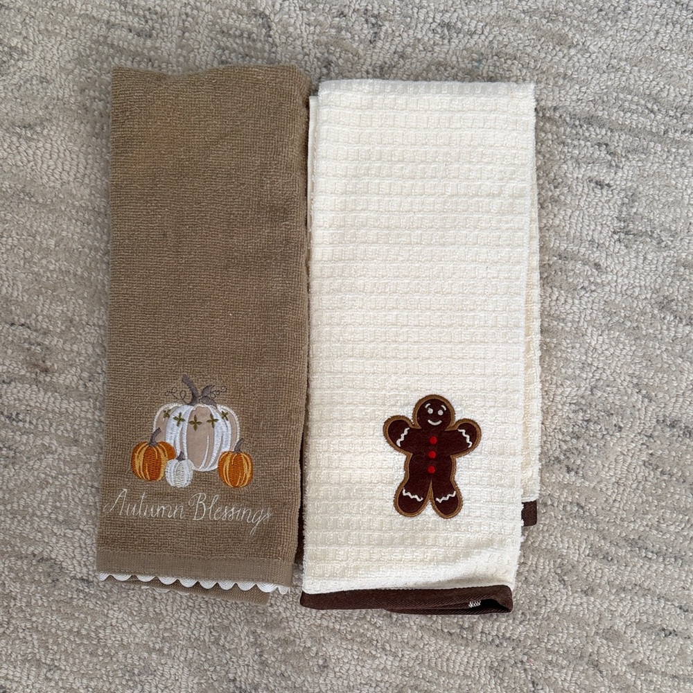 Autumn Blessings Kitchen Towel Set - Brown and Cream